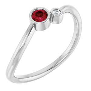 14K White 3 mm Round Lab-Grown Ruby & .02 CT Diamond Ring